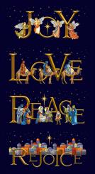 Black Silent Night Joy Peace Panel w/Metallic Meterware