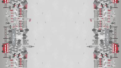 London double border greys/reds Meterware