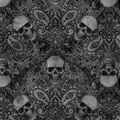 Black Skull Damask Meterware 