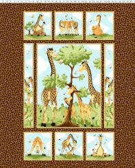 Zoe the Giraffe Quilt Panel Brown 