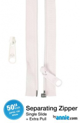 50" Separating Zipper + Extra slide -White 