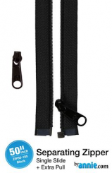 50" Separating Zipper + Extra slide -Black 