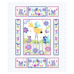 Bird's Buddies 36" Quilt Panel White 