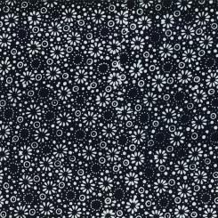 Dotted Daisies Black and White Batik Meterware