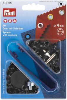 Ösen und Scheiben 4,0 mm brüniert inkl. Einschlagwerkzeug 