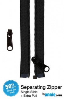 50" Separating Zipper + Extra slide -Black 