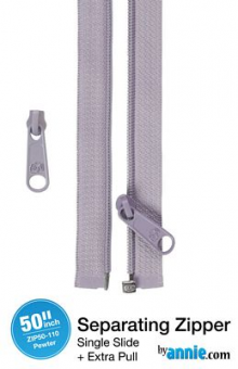 50" Separating Zipper + Extra slide -Pewter 
