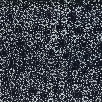 Dotted Daisies Black and White Batik Meterware